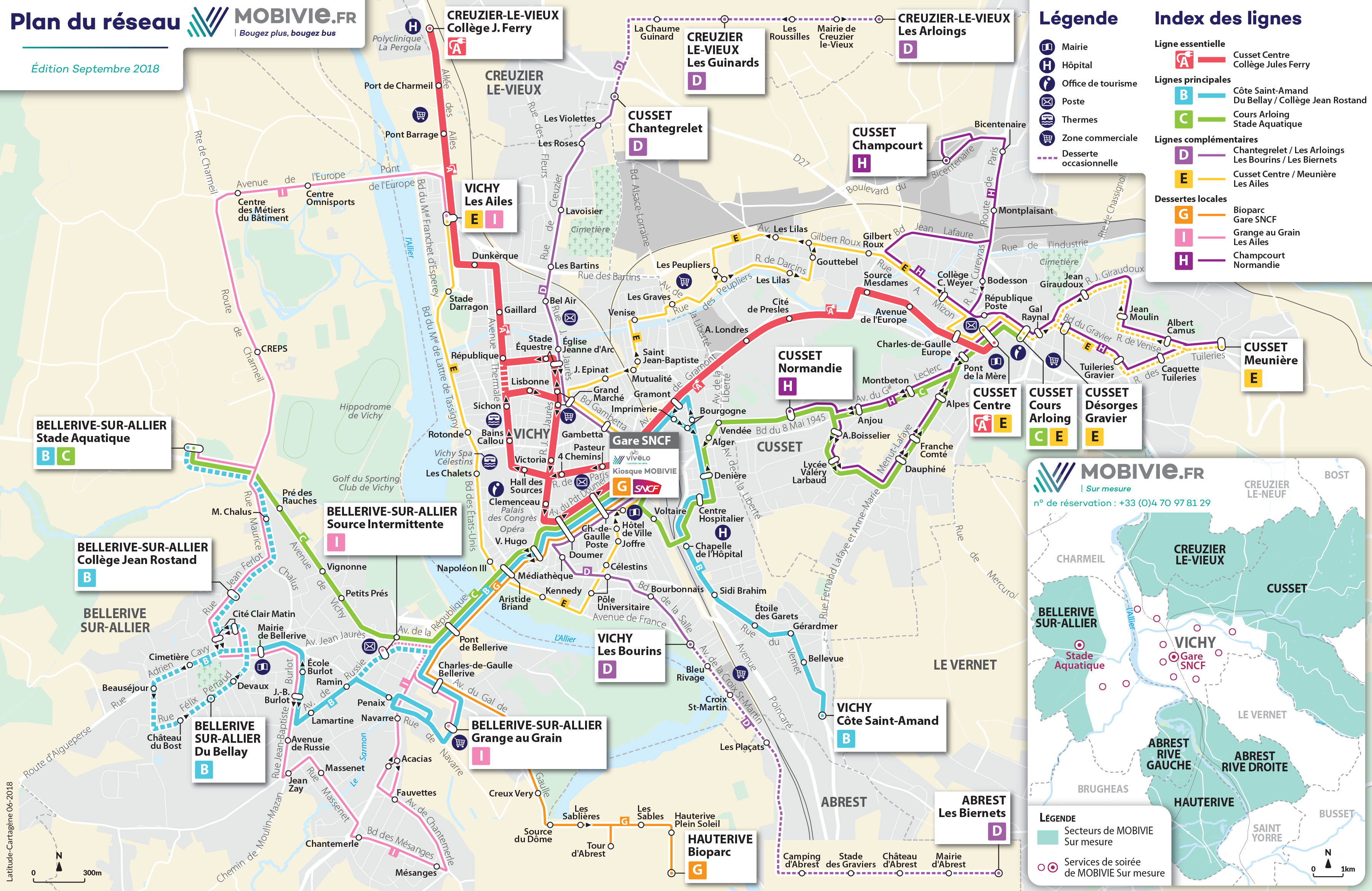 Plan du réseau de lignes de bus à Vichy